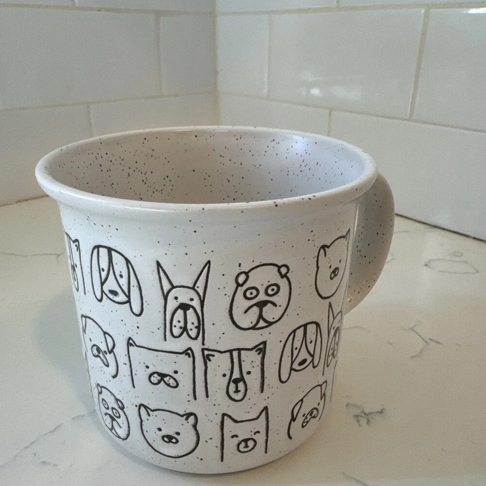 Winifred & Lily MUG Ceramic Stoneware DOG FACES Tan Speckle Oversize Coffee - Picture 7 of 9